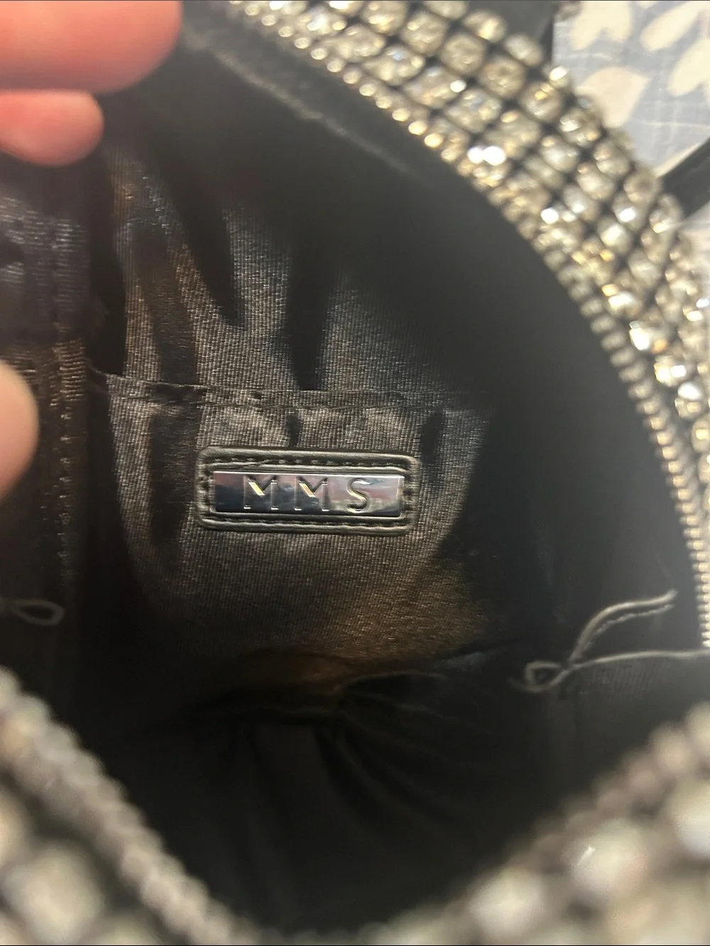 MMS Rhinestone Mesh Mini Backpack With Adjustable Straps and Front Zip Pocket